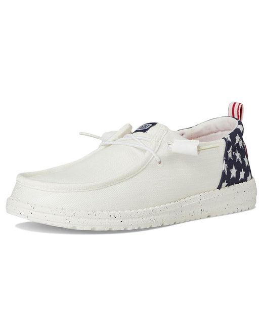 HeyDude White Wendy Funk Americana Stars Flat Shoes/ Blazer, Textile