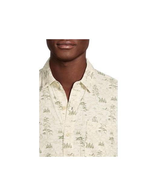 L.L. Bean Black Lakewashed Performance Button Front Shirt Short Sleeve Traditional Fit Print T Shirt for men