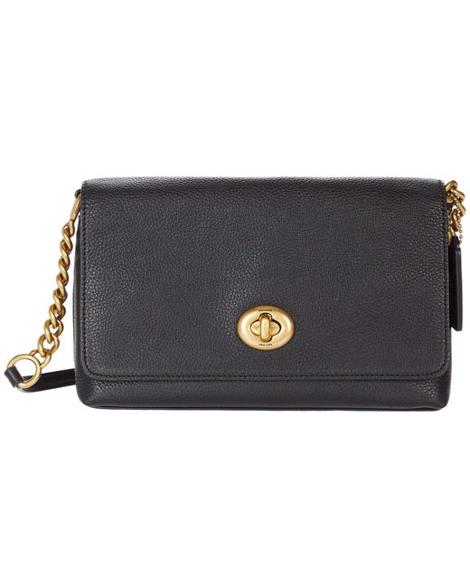 COACH Black Polished Pebble Leather Crosstown Crossbody