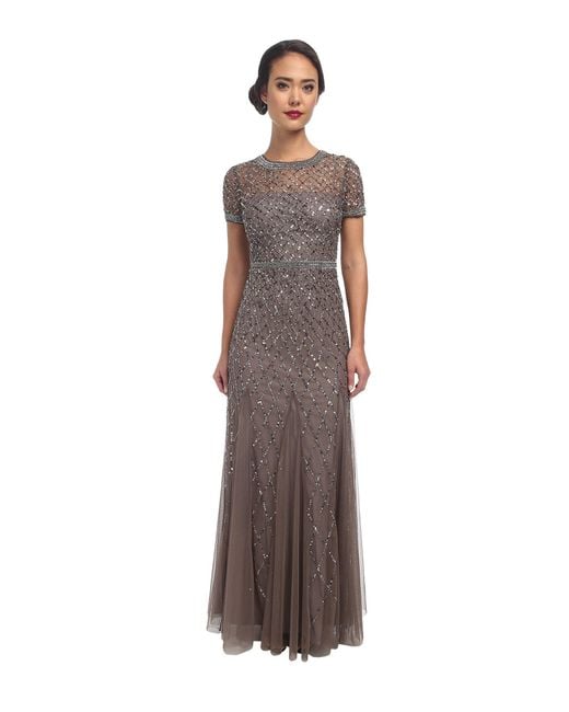  Adrianna Papell Synthetic Cap Sleeve Fully Beaded Gown in 