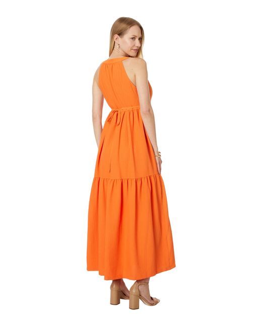 Calvin Klein Orange Halter Gauze Maxi Dress