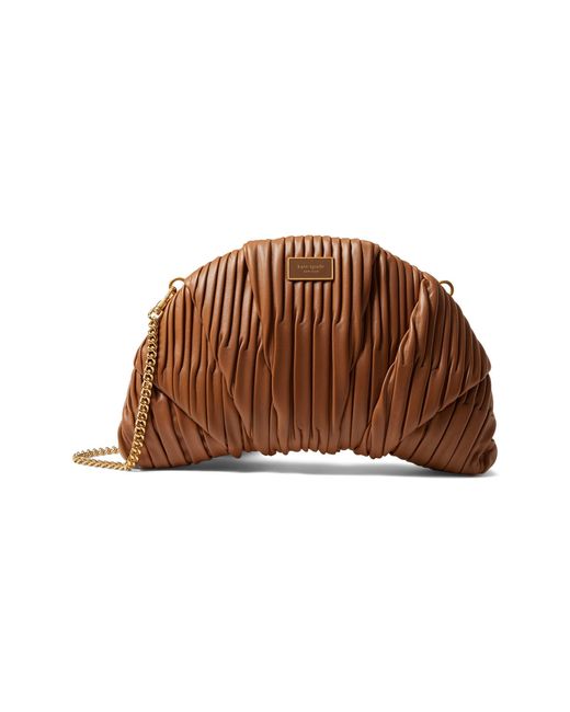 Kate Spade Brown Patisserie Pleated Smooth Leather 3-d Croissant Clutch