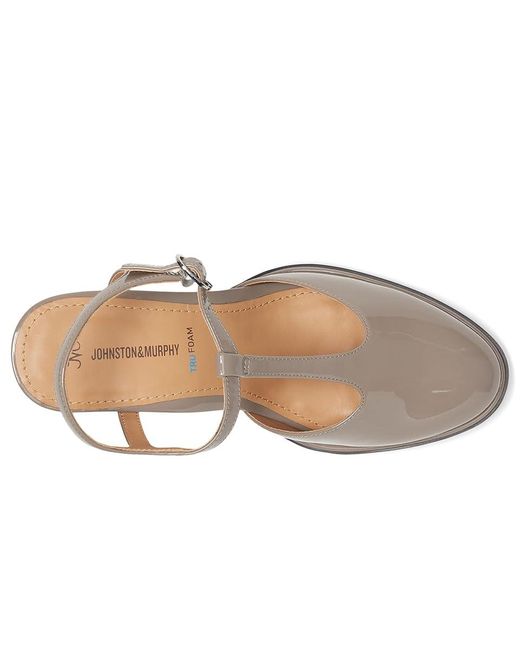 Johnston & Murphy Gray Amy T-Strap Pumps Wedge Shoes, Leather