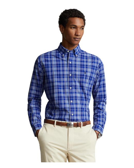 Polo Ralph Lauren Blue Classic Fit Plaid Stretch Poplin Shirt for men