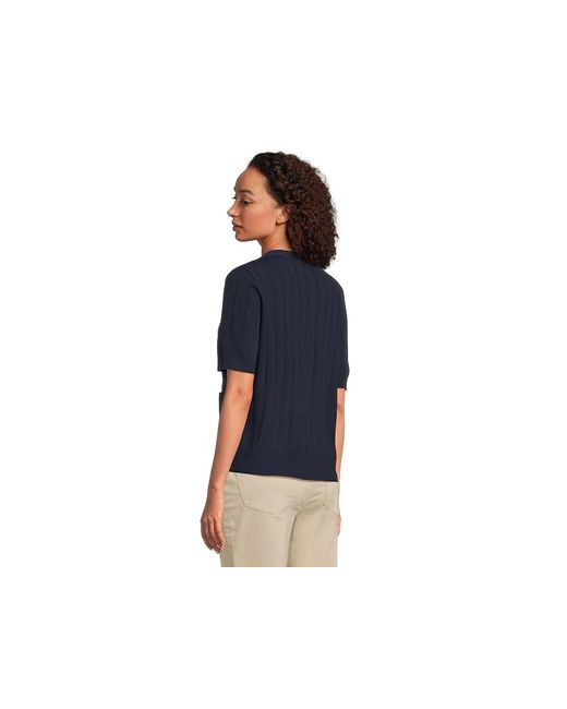 Vince Camuto Blue Rib Short Sleeve V-Neck Cardigan With Pockets Sweater, Acrylic/Nylon/Polyester