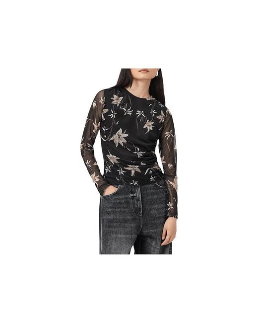 AllSaints Black Caia Mesh Top Clothing Uk 4 (Us 0) Elastane/Polyester
