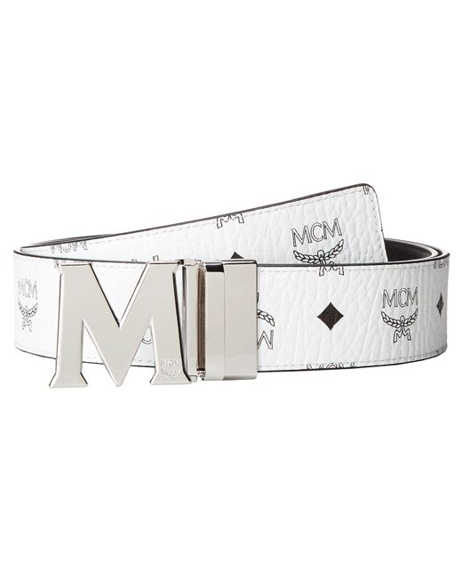 MCM White Claus Reversible Silver Buckle Belt