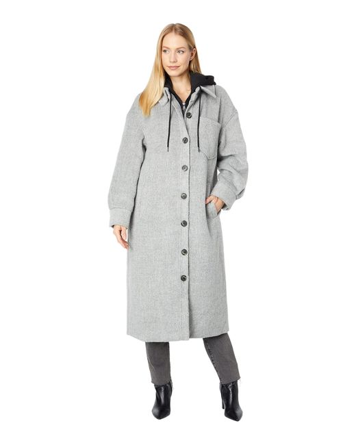 Avec Les Filles Gray Relaxed Maxi Shirt Jacket W/ Detachable Hooded Dickie