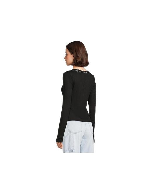 Free People Black Only You Long Sleeve Clothing Lg 12) Cotton/Polyester