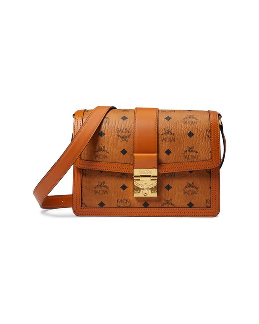 MCM Leather Tracy Visetos Shoulder Bag Medium in Tan (Brown) - Lyst