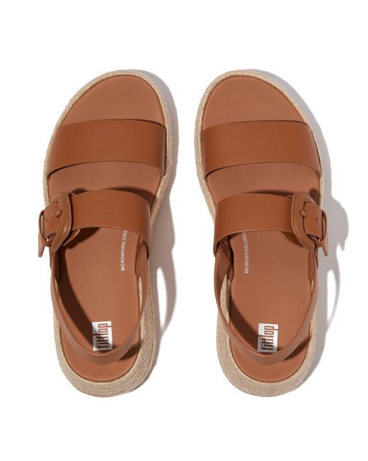 Fitflop Brown F-mode Espadrille Buckle Leather Flatform Sandals