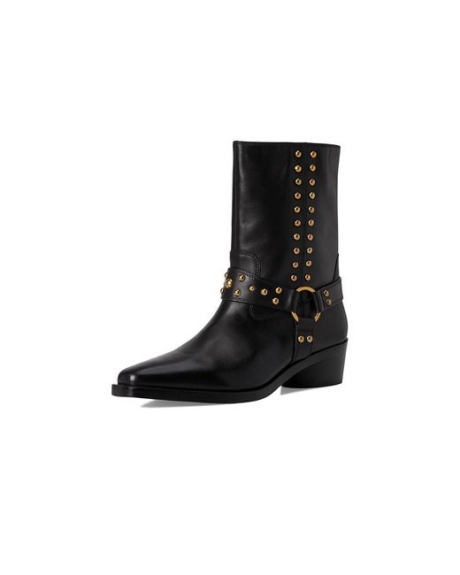 Vince Camuto Black Roista Motocycle Bootsie Motocross Boots, Leather