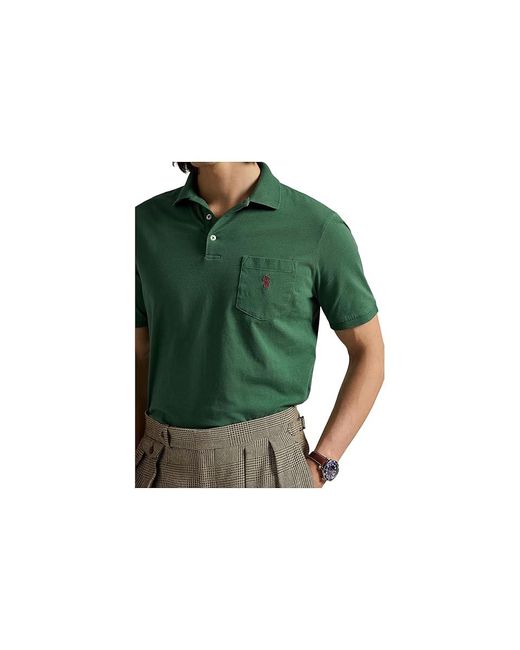 Polo Ralph Lauren Green Classic Fit Jersey Pocket Polo Shirt T Shirt, Cotton for men
