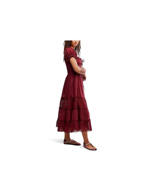 Free People Red Falling Sun Midi Dress Dress Sm 4-6) Cotton/Nylon