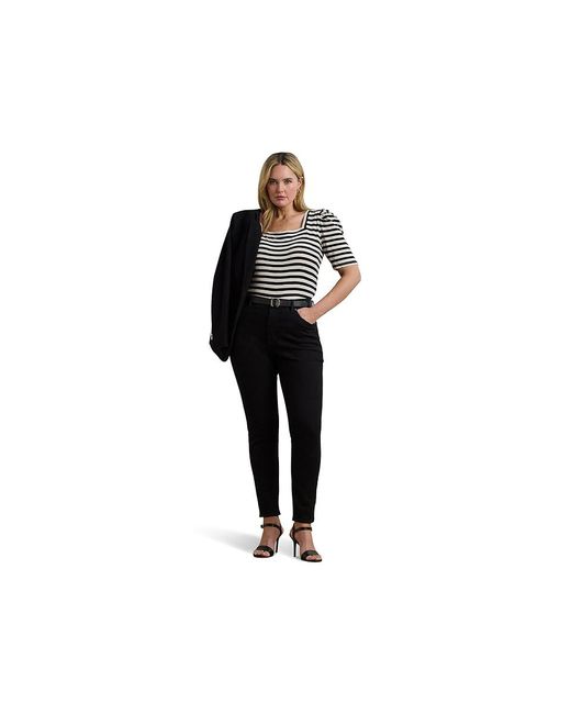 Ralph Lauren Plus Size Striped Cotton Jersey Puff-Sleeve T