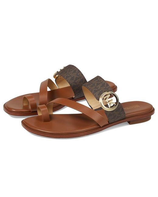 MICHAEL Michael Kors Brown Vera Flat Thong Sandals, Leather/Rubber