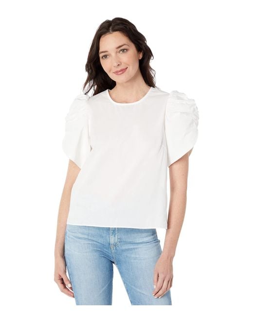 English Factory Cotton Shirring Detail Sleeve Top in White | Lyst