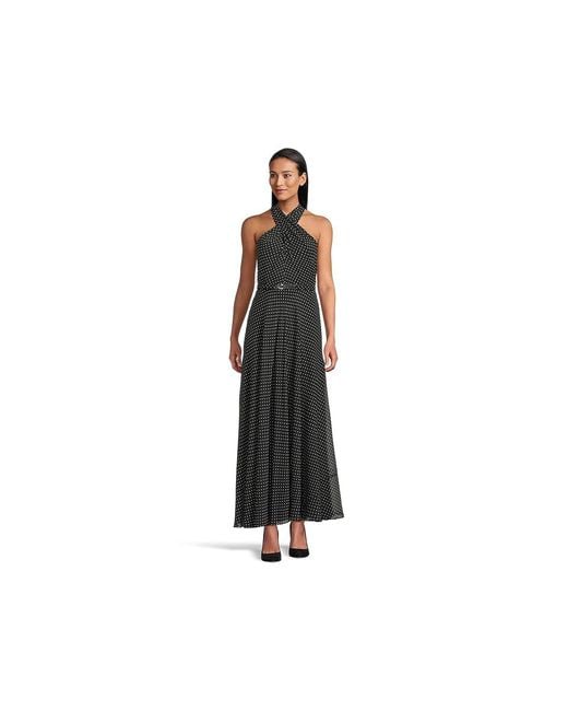 Ralph Lauren Polka Dot Belted Georgette Halter Gown Dress