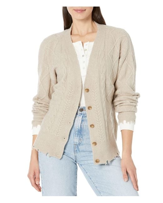 Lucky Brand Cable Cardigan in Natural | Lyst