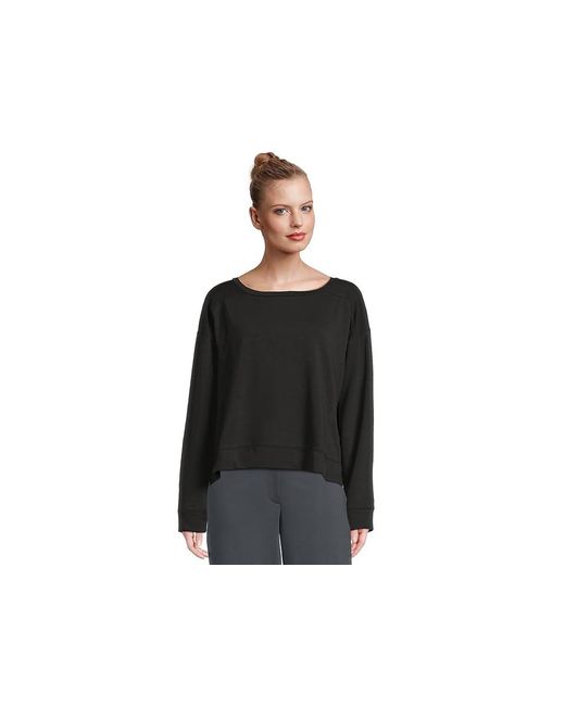 Eileen Fisher Black Garment Dyed Terry Ballet Neck Box Top Clothing, Cotton