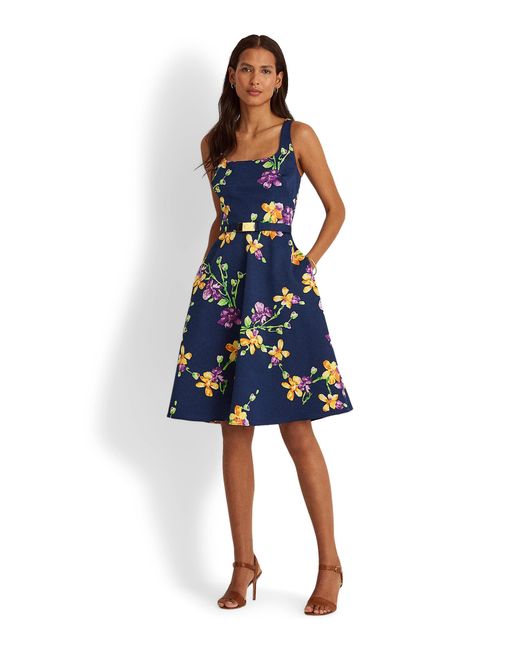 Lauren by Ralph Lauren Synthetic Floral Crepe Belted Cocktail Dress in