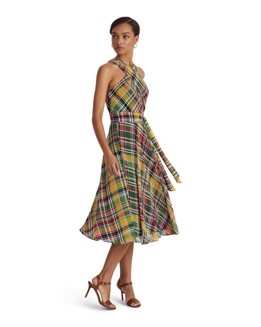 Lauren by Ralph Lauren Synthetic Plaid Crinkle Halter Dress