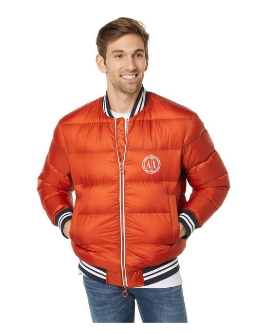 Armani Exchange Orange Down Logo Puffer Jacket for men