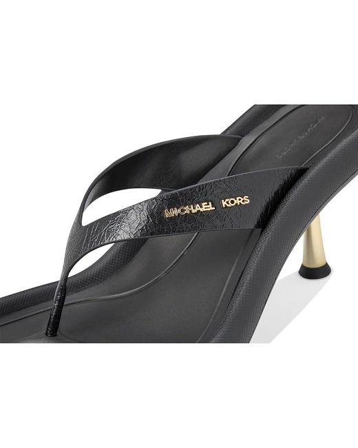 MICHAEL Michael Kors Black Splash Heeled Sandal Wedge Shoes, Leather