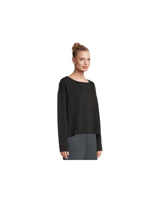 Eileen Fisher Black Garment Dyed Terry Ballet Neck Box Top Clothing, Cotton