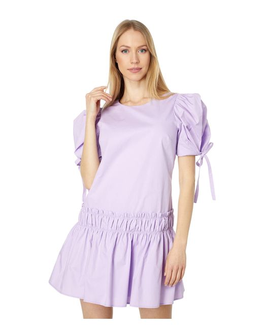 English Factory Cotton Poplin Ruffle Dress With Tied Detail in Purple ...