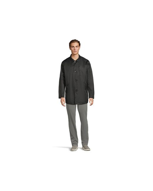 Johnston & Murphy Black Upton Water-Resistant Raincoat With Removable Liner Jacket/Taupe Plaid, Polyester for men