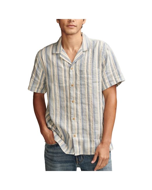 Lucky Brand Gray Striped Linen Camp Shirt for men