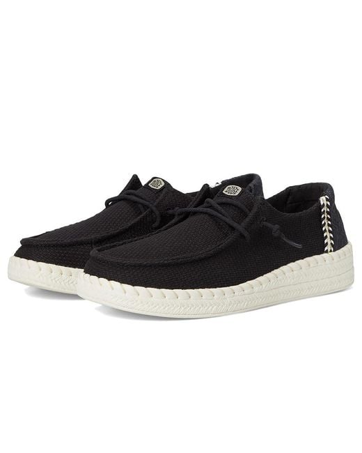 HeyDude Black Wendy Espadrille Woven Flat Shoes, Cotton