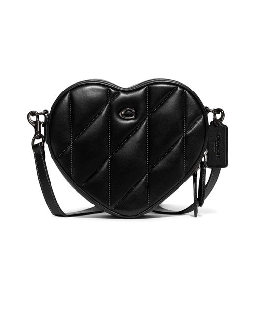 COACH Black Quilted Leather Heart Crossbody