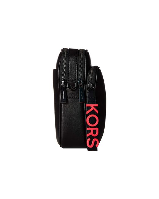 MICHAEL Michael Kors Small Leather Neon Logo Tape Crossbody Bag in Black - Save 73% - Lyst