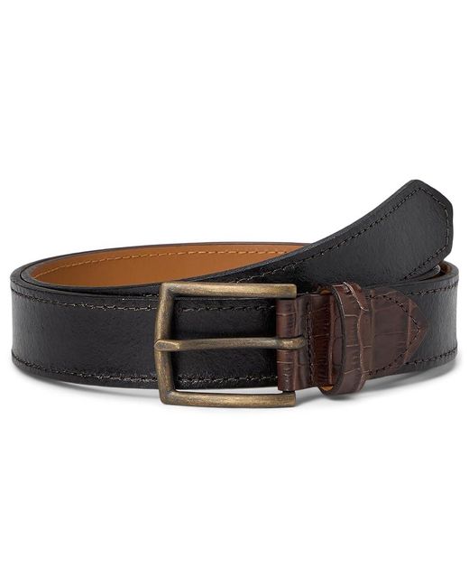 Johnston & Murphy Black Two- Tone Croc Embossed Leather Belt Belts, Brass/Leather for men