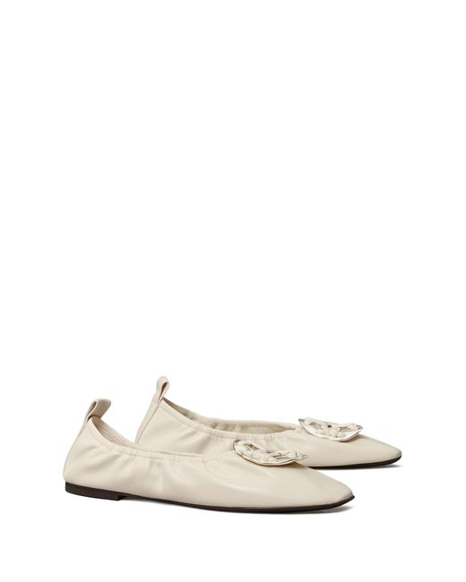 Tory Burch Leather Woven Double T Ballet | Lyst