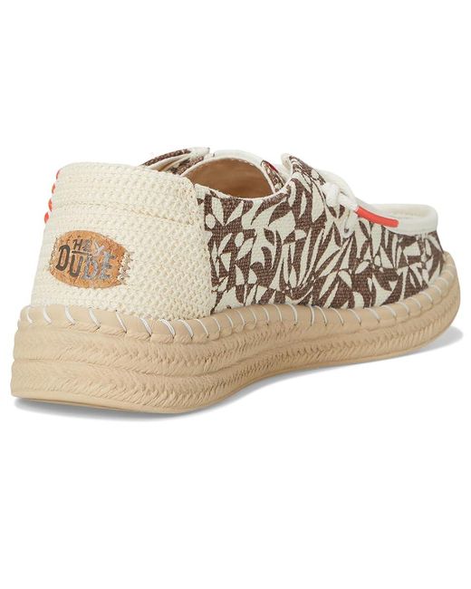 HeyDude Metallic Wendy Espadrille Retro Palm Flat Shoes Downtown/Egret, Cotton