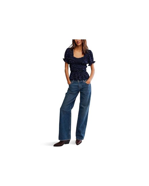 Free People Blue Adore You Blouse Clothing Lg 12) Cotton/Modal