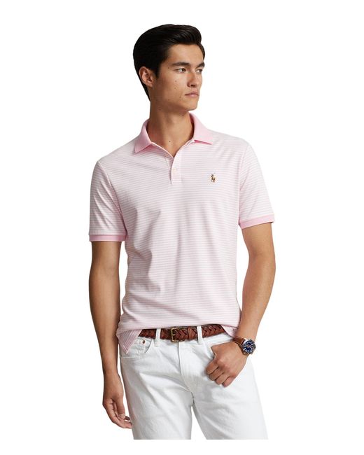 Polo Ralph Lauren White Classic Fit Striped Soft Cotton Polo Shirt for men