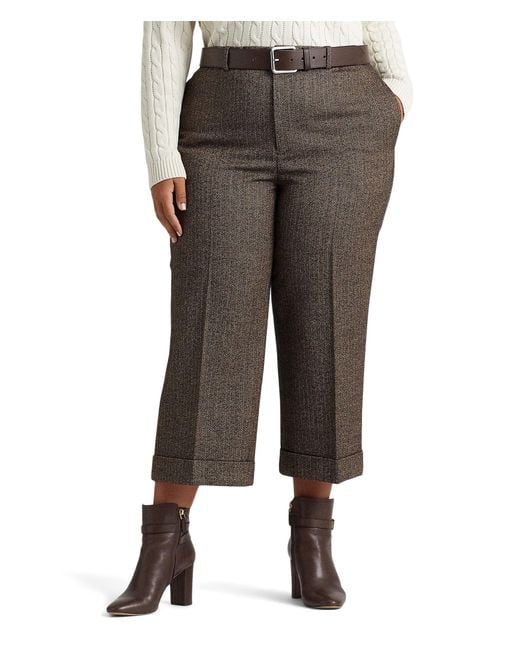 Lauren by Ralph Lauren Plus Size Herringbone Wide Leg Cropped Pants in