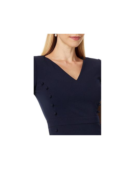 Calvin Klein Black Scuba Crepe Button Detail Sheath Dress, Polyester/Spandex