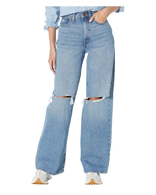 Madewell Denim Superwide-leg Jeans With Knee Rips In Amcliffe Wash in ...