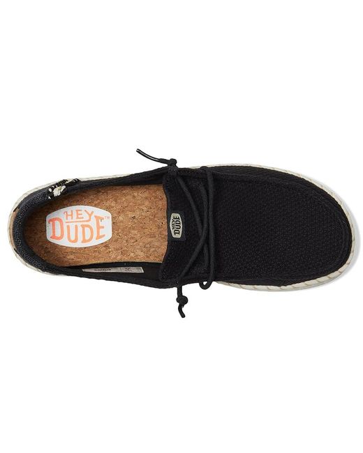 HeyDude Black Wendy Espadrille Woven Flat Shoes, Cotton