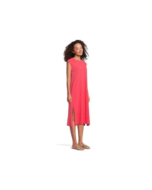 Mod-o-doc Red Cap Sleeve Column Dress With Side Slits Dress Lg (Us 12-14) Cotton