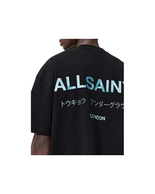 AllSaints Black Underground Short Sleeve Crew Clothing Jet/ Cotton for men