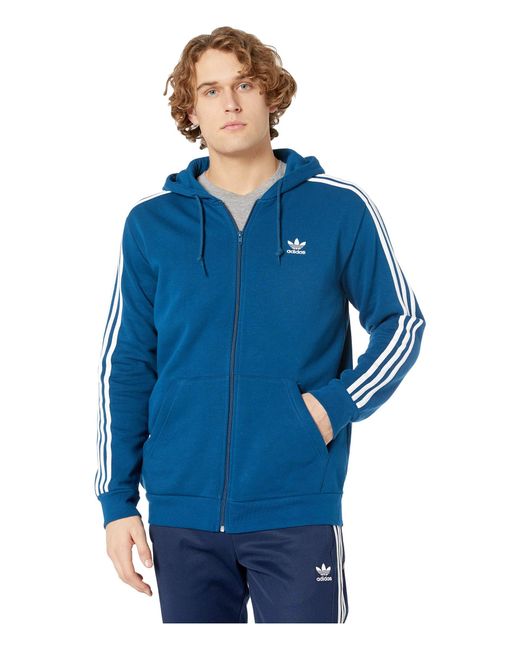 Adidas Originals Blue 3-stripes Full Zip Hoodie for men
