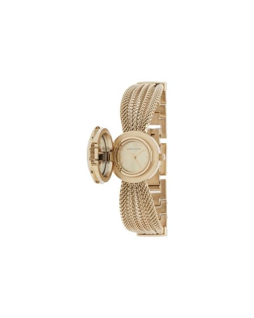 Anne Klein Metallic Ak-1046chcv Swarovski Crystal Accented Gold-tone Covered Dial Mesh Bracelet Watch