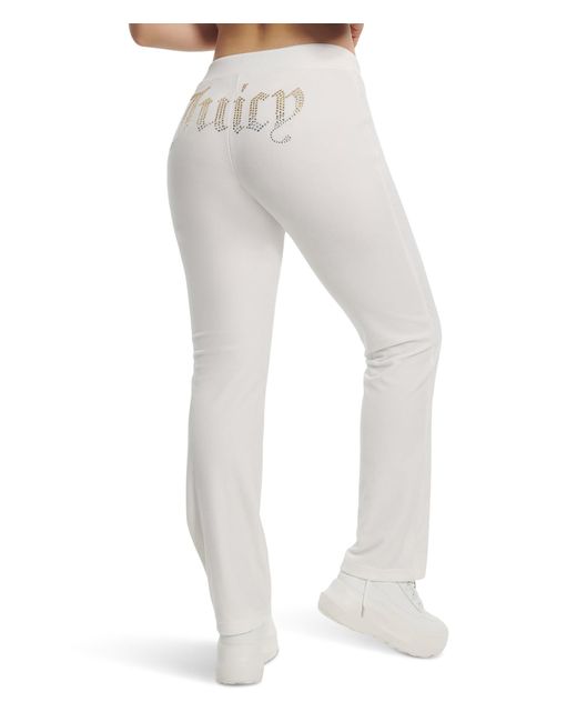 Juicy Couture White Rib Waist Velour Pant W/drawcord