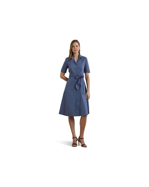 Ralph Lauren Black Petite Belted Cotton-Blend Shirtdress Dress, Cotton/Elastane/Nylon